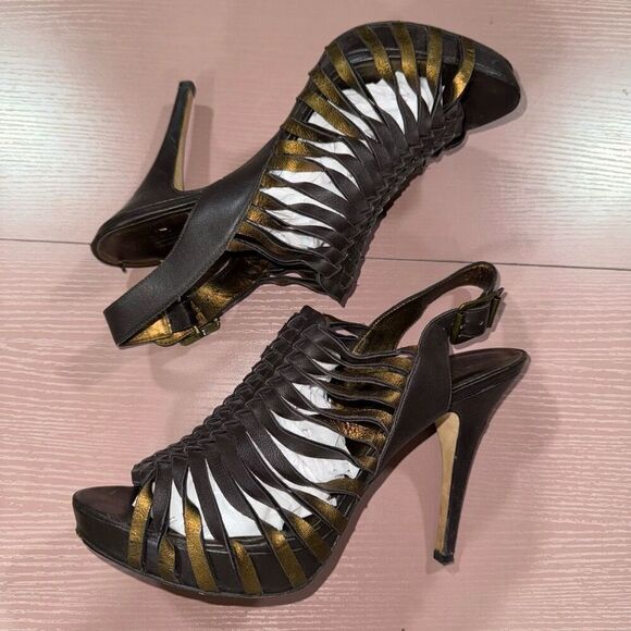 Pelle Moda Leather Heels Platform Caged Sandals Size 10 - Picture 1 of 6